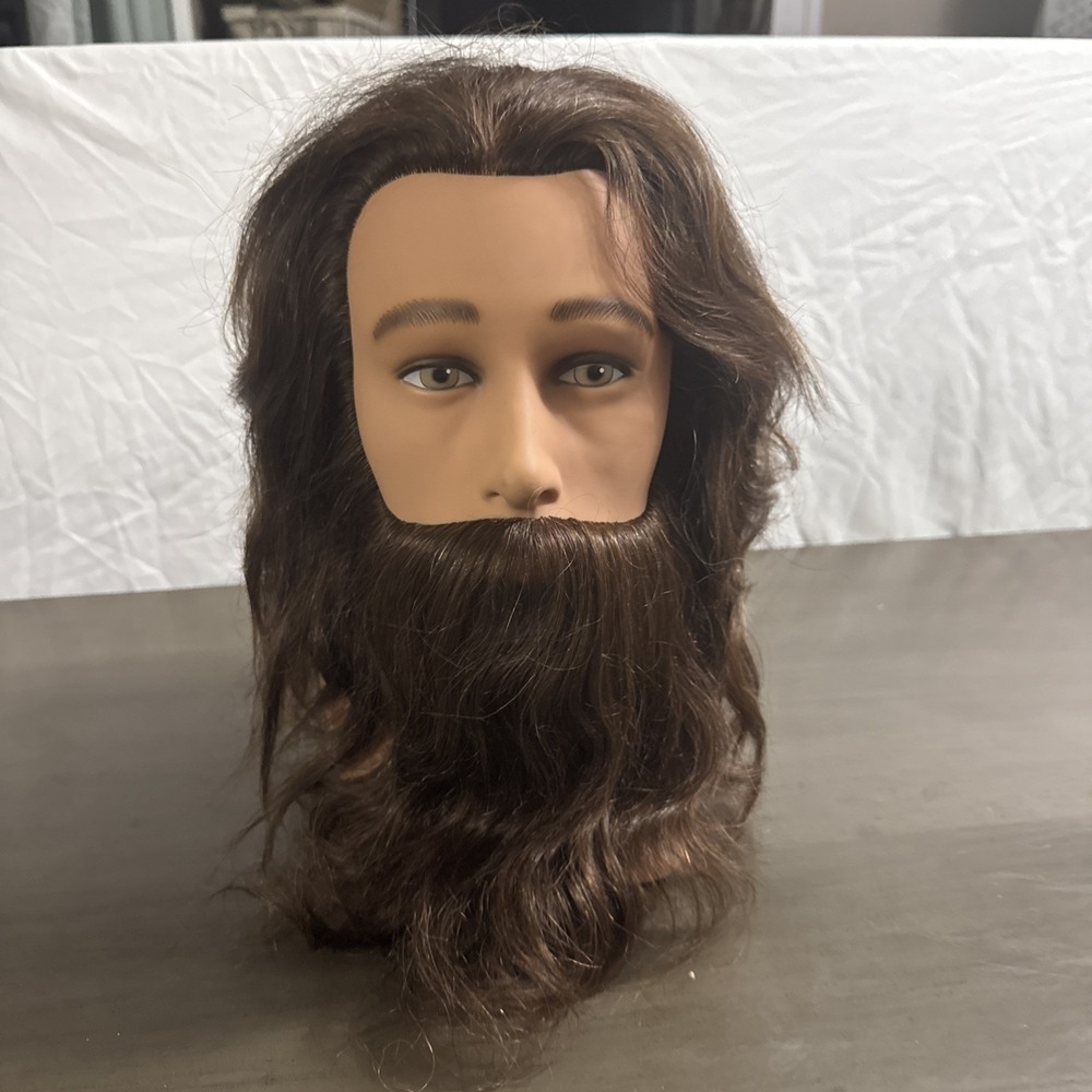 Mr. Sam Mannequin Head Burmax  Long Brown Hair Training Barber/Cosmetology Beard